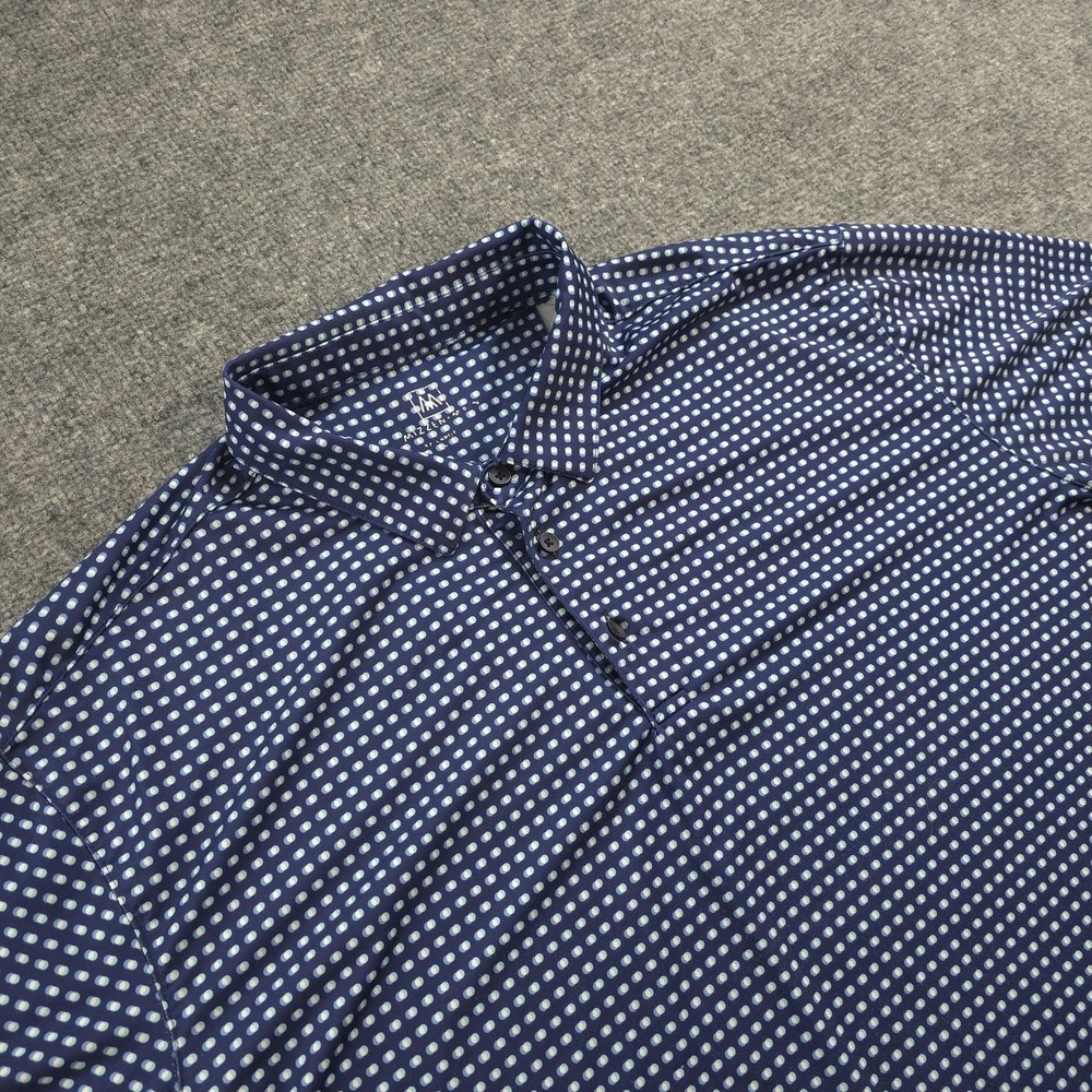 Mizzen Main Polo‎ Shirt Mens 2XL Blue Dot Print Golf Performance Dress Stretch